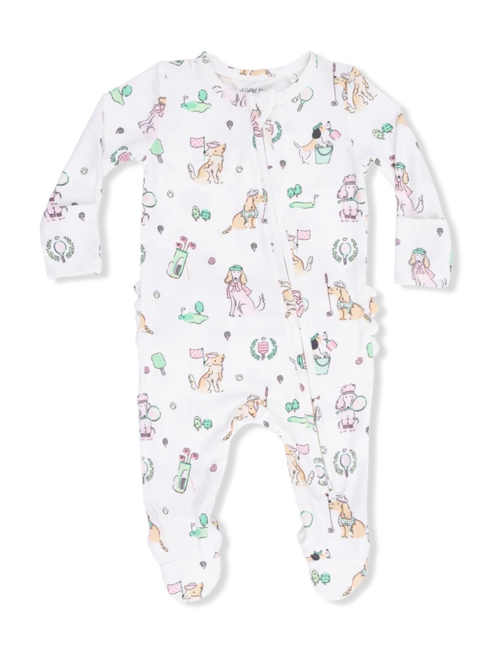 Angel Dear Country Club Dogs Pink Ruffle Back Footie 0-3 3-6 months
